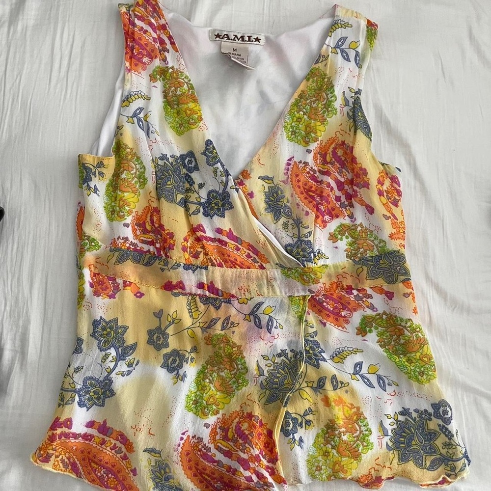 Colorful Sleveless Floral Wrap Top